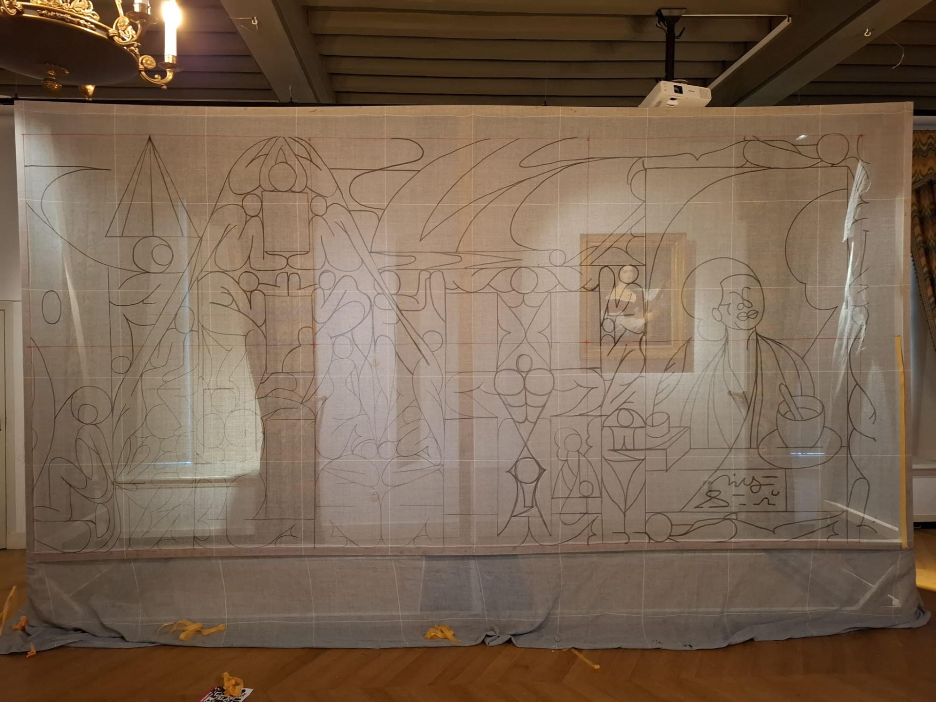 lijntekening tuftdoek raamwerk